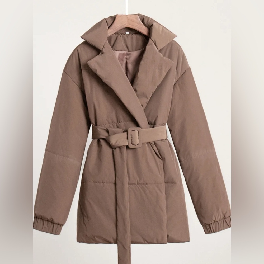 Classic Puffer Long Sleeve Winter Coat with Belt - Picture 10 of 12